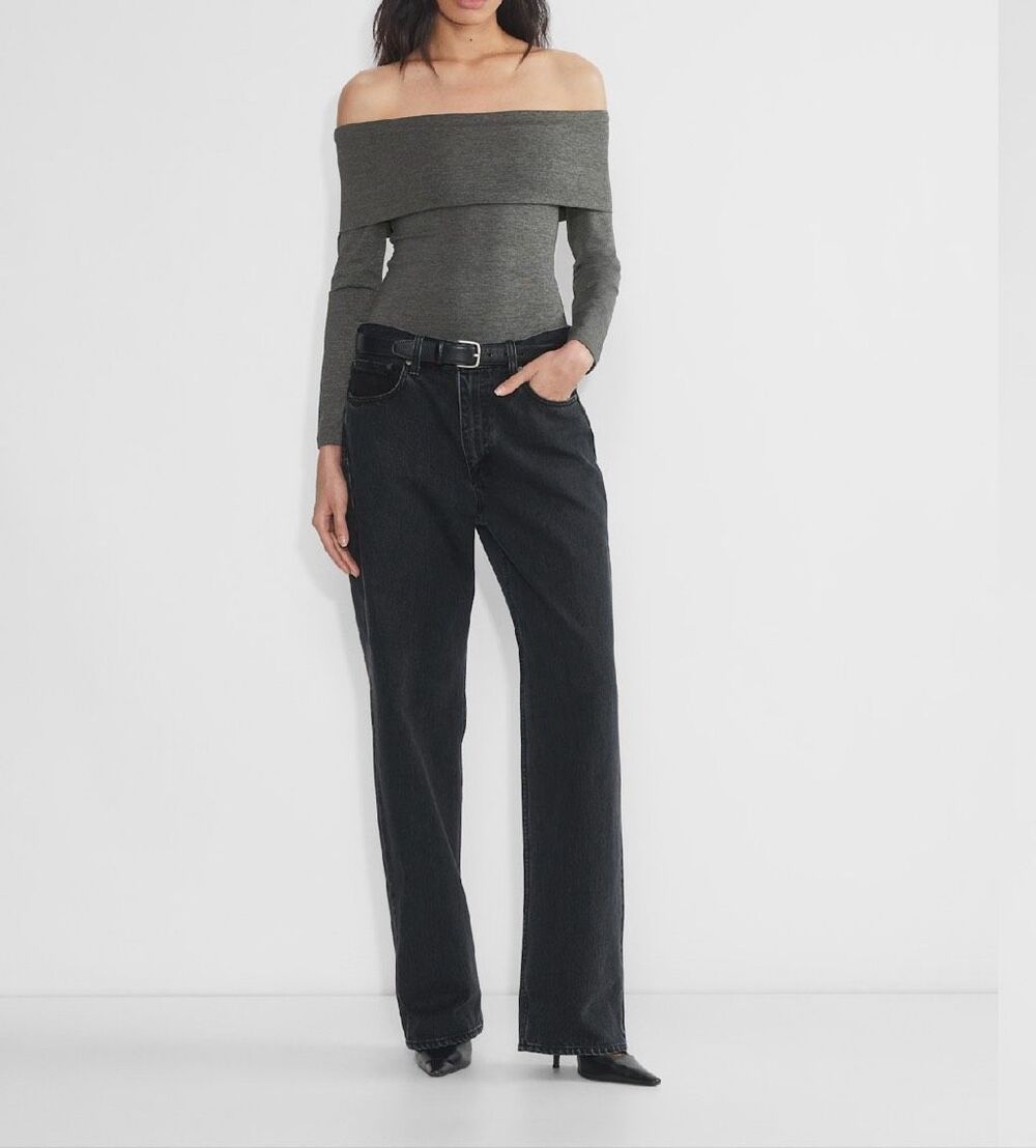 Aritzia Women's Contour Deco Off Shoulder Long Sleeve Bodysuit gray M NEW